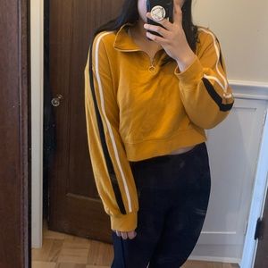 Yellow cropped quarter zip sweater